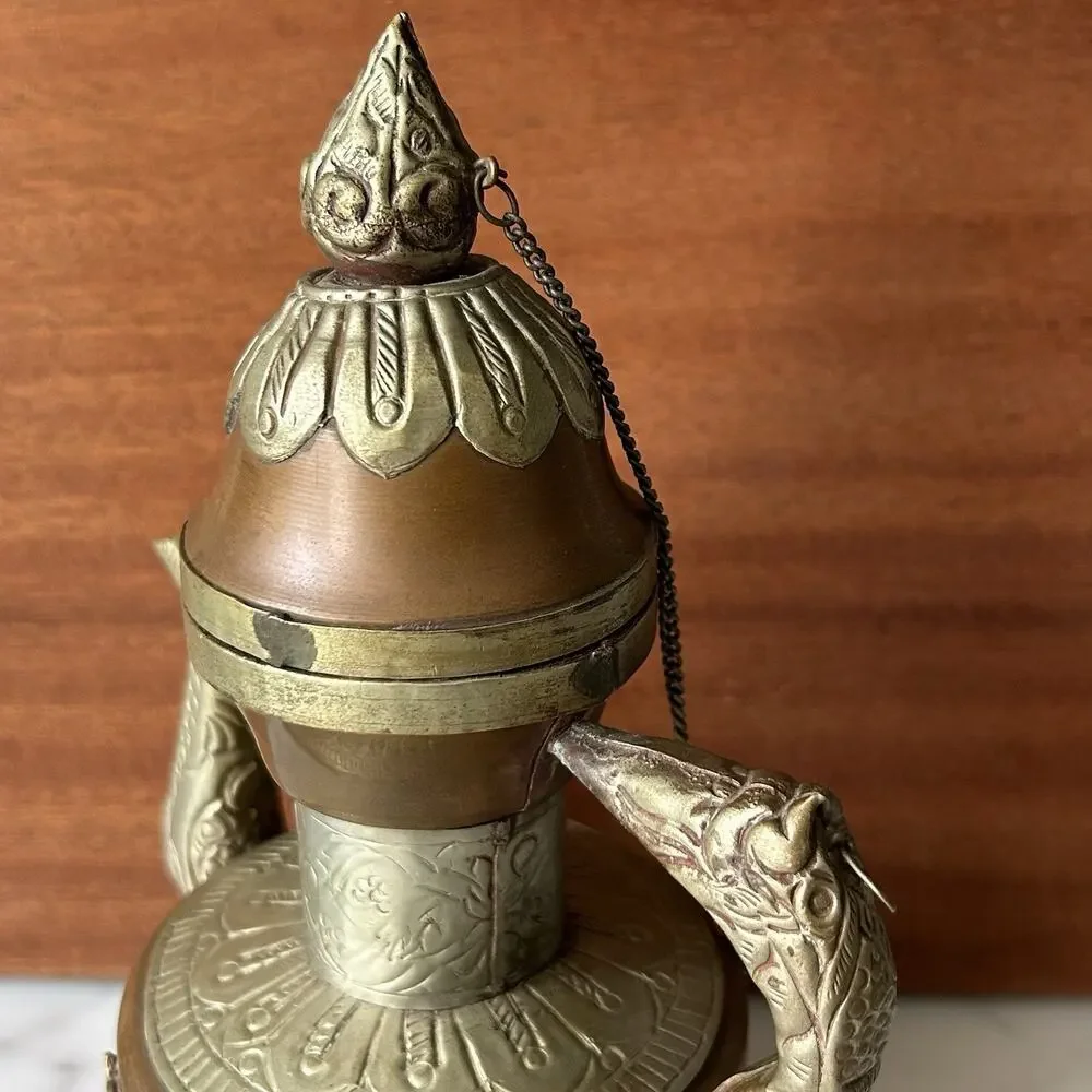 Vintage Tibetan Style Metal Dragon Decanter Pair MCM Asian Boho Home Decor
